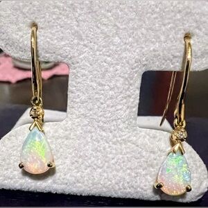 14k Gold Opal and Diamond Drop Earrings